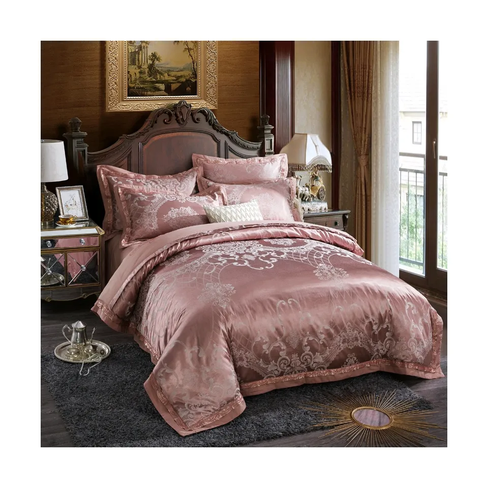 OEM factory satin silk cotton embroidery design European washable soft luxury 4 pcs bed sheets bedding comforter set