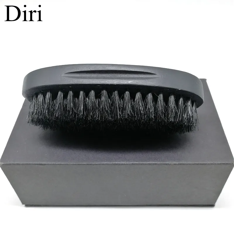 Wholesale 100% Boar Bristel Wooden Grain Curved Handle Black Shaving Beard Brush