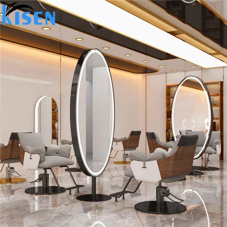Зеркало Kisen для салона красоты, светодиодная двухсторонняя зеркальная станция для салона красоты, оборудование для парикмахерской, мебель, зеркальная станция