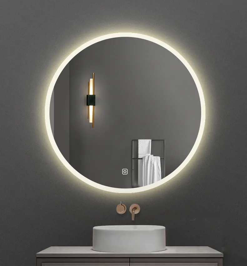 Светодиодные зеркальные светильники круглой формы на заказ, зеркало для туалетного столика в салоне с подсветкой, 5 мм, современное медное зеркало без примесей серебра
