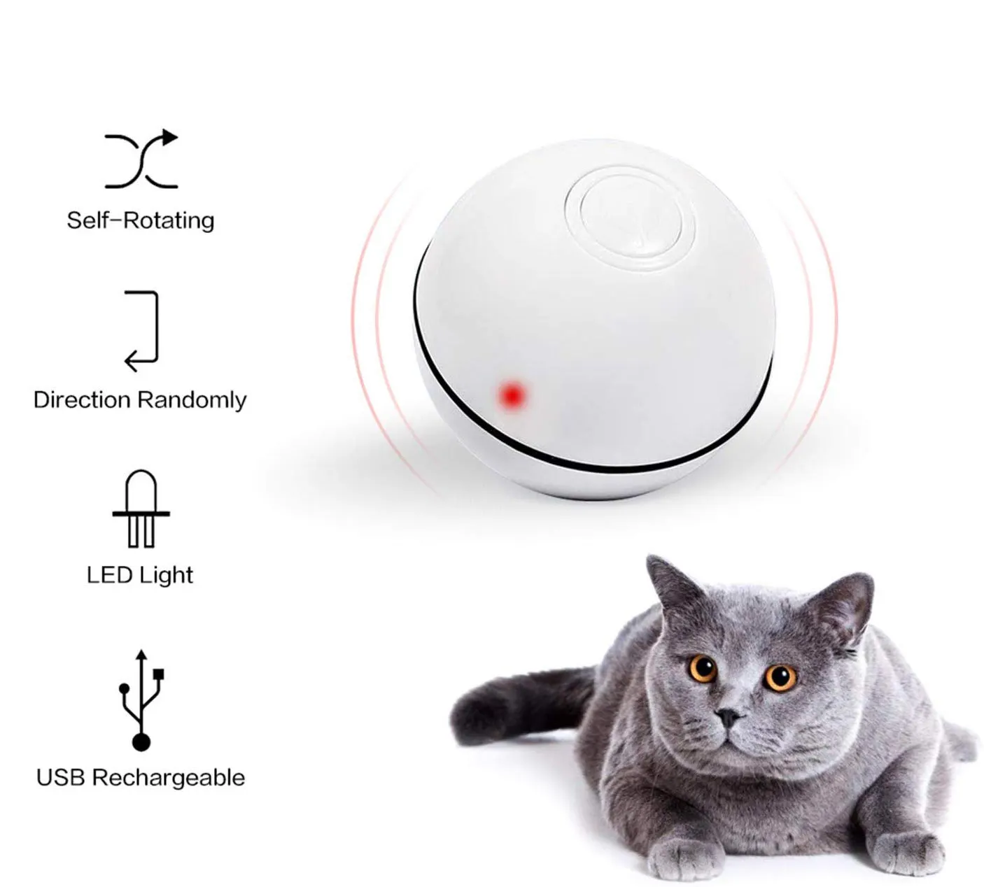 USB Rechargeable Cat Light Toy 360 Degree Self Rotating Ball with Spinning Light Upgraded Cat Exercise Chaser Toy