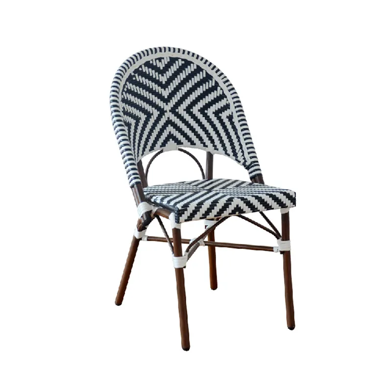 Wholesale Hotel Paris Handmade Stacking Armless French Aluminum Rattan Bamboo Bistro Dining Chairs