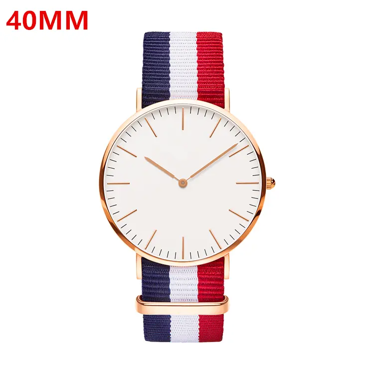 OEM Custom Logo Private Label Watch Classical Rose Gold Case Nylon Canvas Band 40MM 36MM Super Thin Simple Minimalist Men Watch