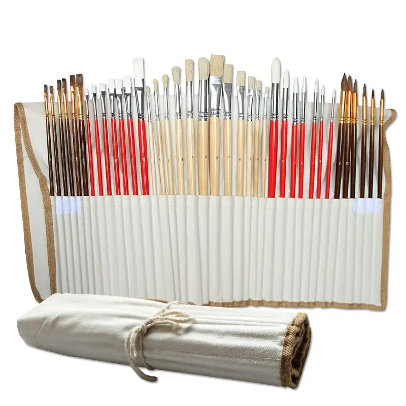 Hot Sell 38pcs Artist Value Pack Canvas Bag Student Bristle Hair Art Paint Brush Set