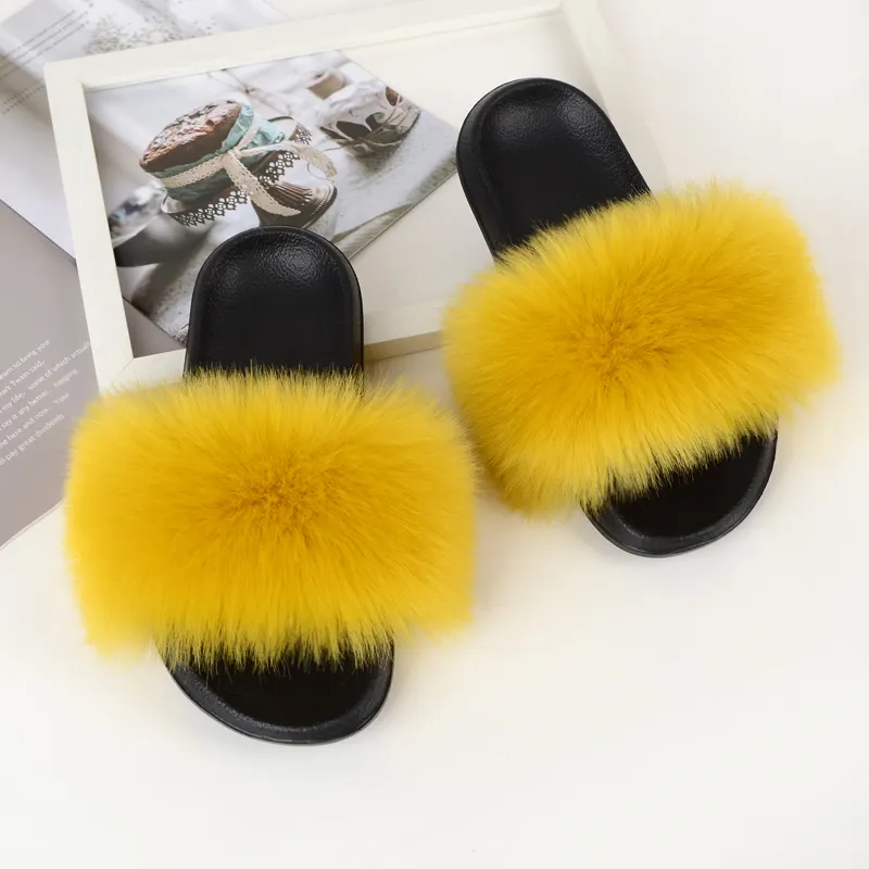 2020 wholesale fur slides fur slides Fox like slippers ma'am Imitation raccoon slippers direct deal Pseudoseta Artificial wool