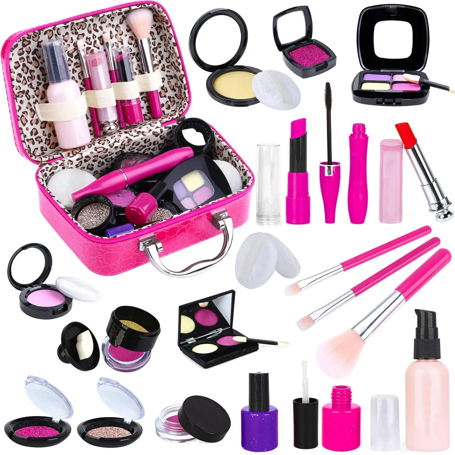 Pretend Makeup Kit for Girls, Kids Pretend Play Makeup Set with Cosmetic Bag for Birthday Christmas, Toy Makeup Set for Toddler