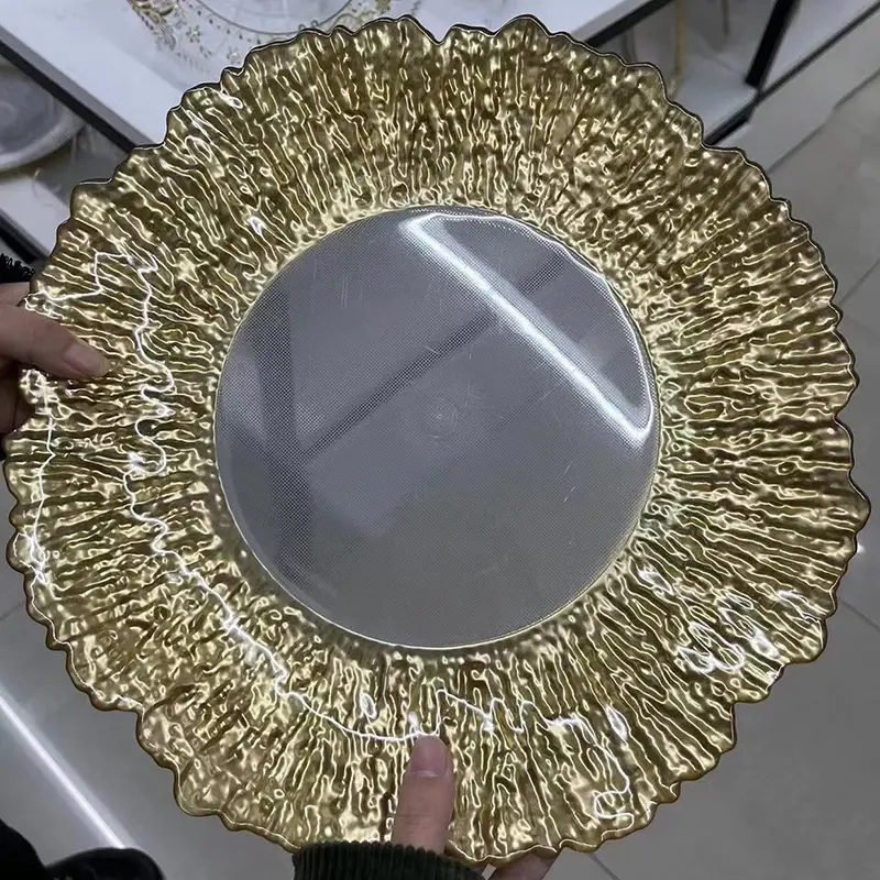 Прозрачные тарелки для зарядного устройства, золотые свадебные круглые тарелки, винтажные пластиковые тарелки для свадебных банкетных мероприятий