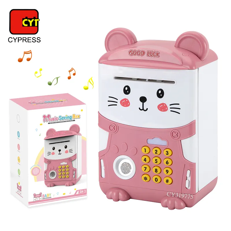 mouse shaped automatic roll money fingerprint key music electronic ATM piggy bank money saving box