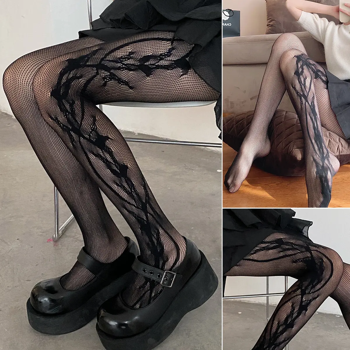 Nylon Summer Women Net Pantyhose Black Sexy Hollow Out Flower Lace Thin Stocking