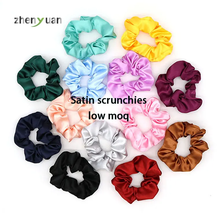 Factory free samples cheap satin scrunchies hair accessories ponytail holder solid color elastic hair ties satin silk scrunchies