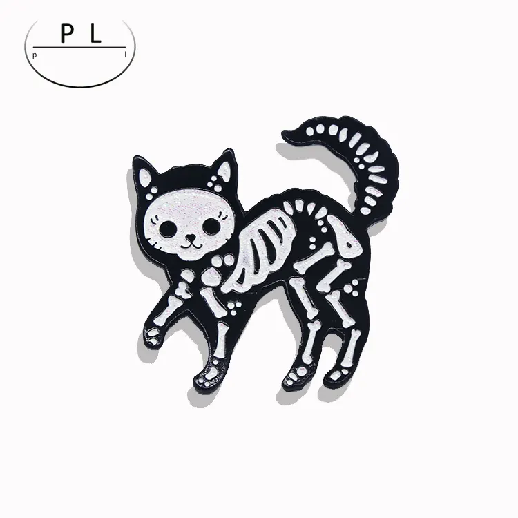 Manufacturers wholesale can customize funny skeleton cat metal pin badge brooch  can be used for clothes accessories lapel pin