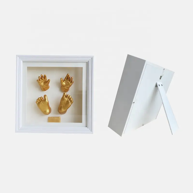 Hot Sale DIY Handmade Hand Moulding Kit Wooden Photo Frame Gold Color Baby Hand Print 3D Casting Kit