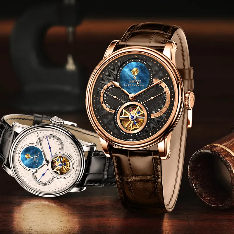 Lobinni skeleton mechanical watch luxury brand wristwatches automatic mechanical watch wrist for men