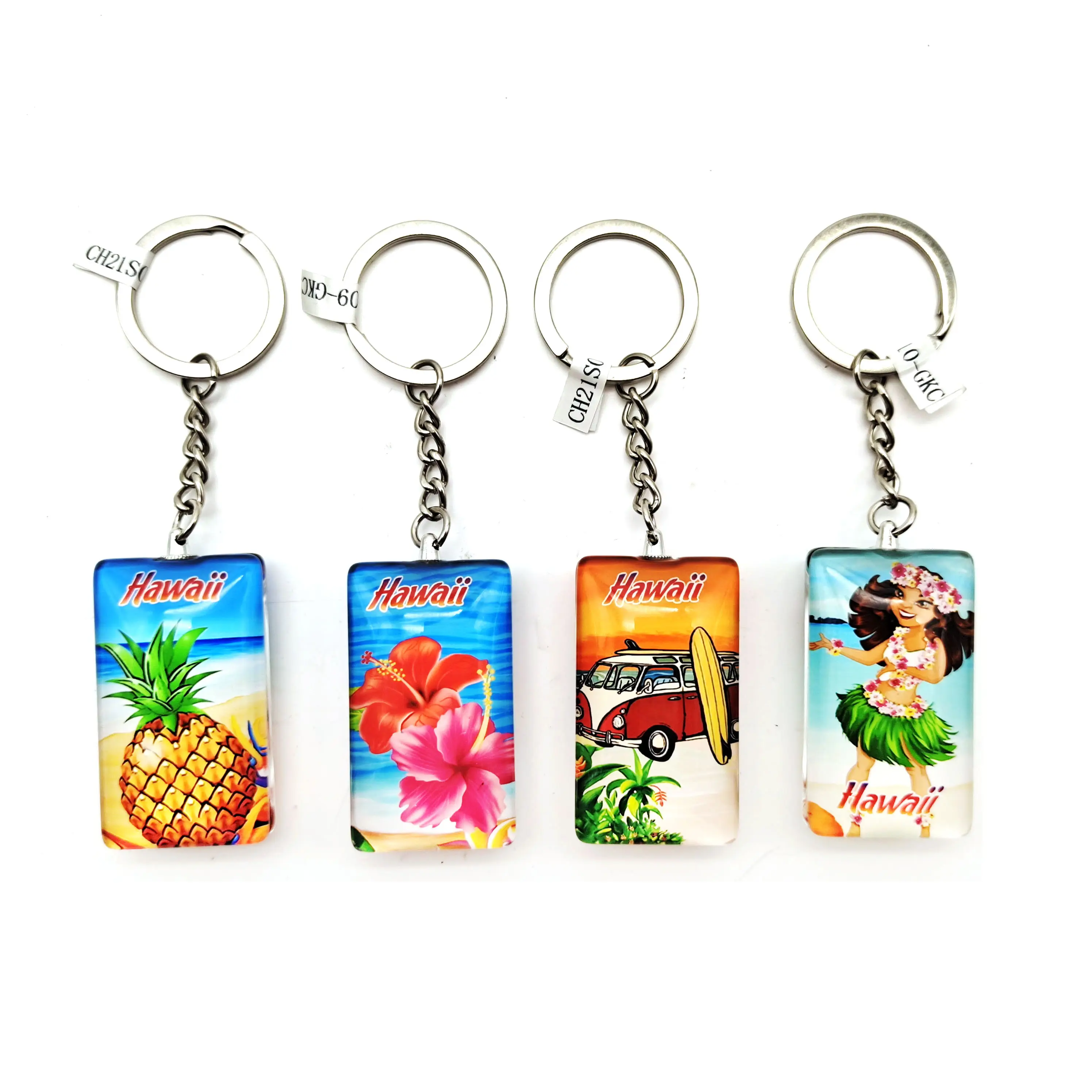 Travel Souvenir Hawaii Glass Key chain UV printing Double Side Key Chain