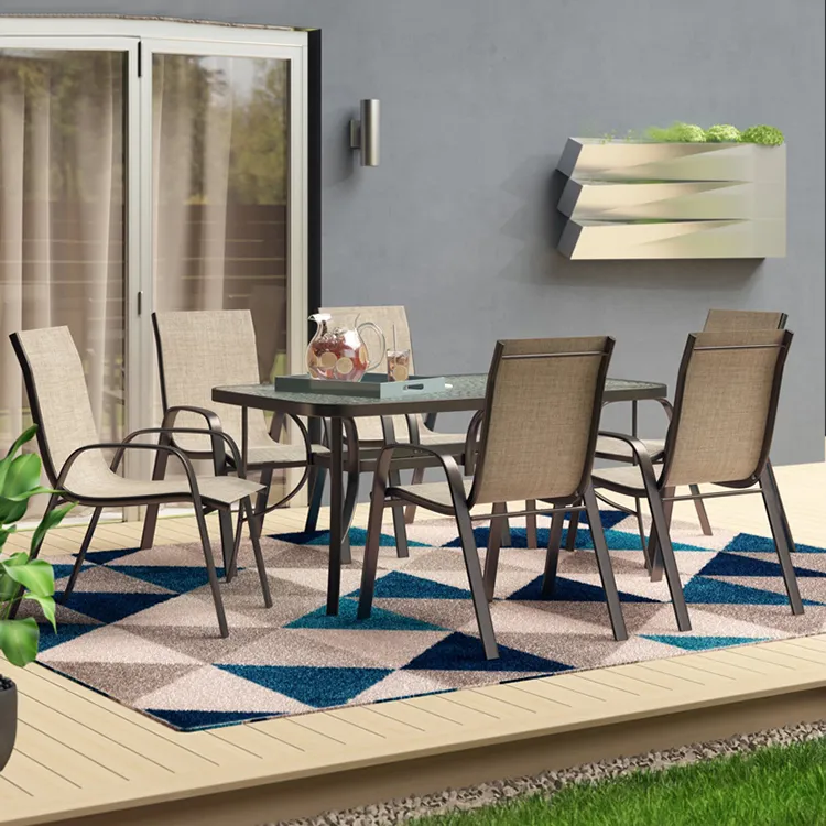 Factory Delivery Outdoor Furniture Rattan Waterproof Dining Tables and Chairs Patio Garden Set