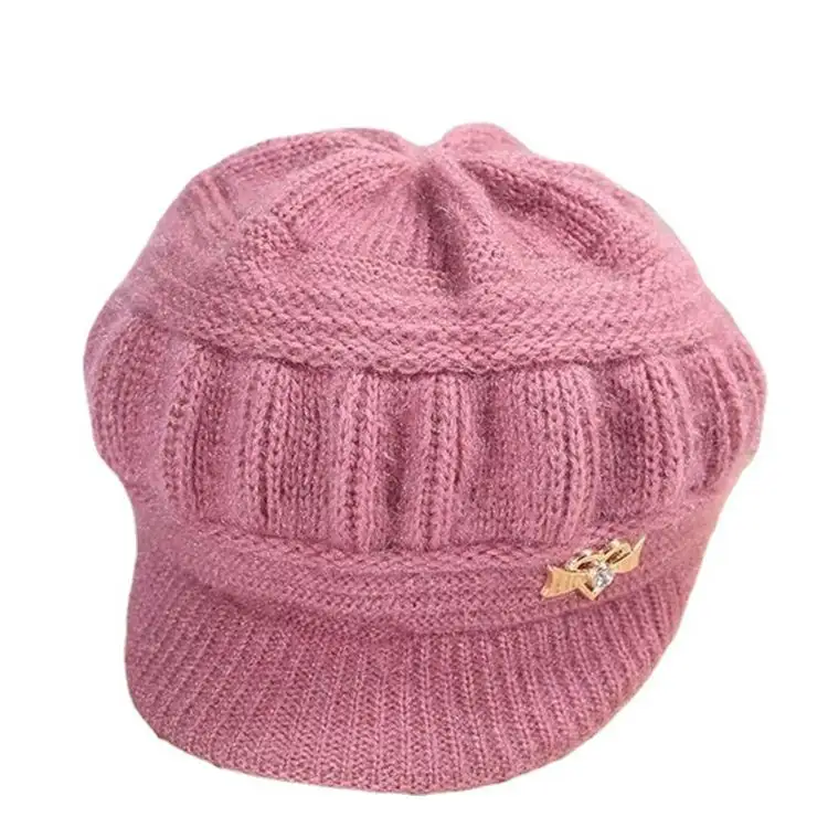 Autumn Winter Fashion Women Knitted Solid thick warm winter hats peak caps