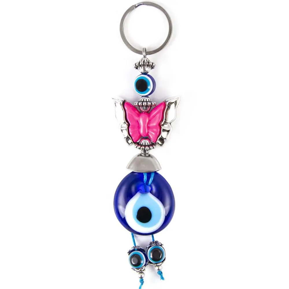 Colorful Butterfly Shaped and Hand Made Glass Evil Eye Beaded Key Chain Made in Turkey