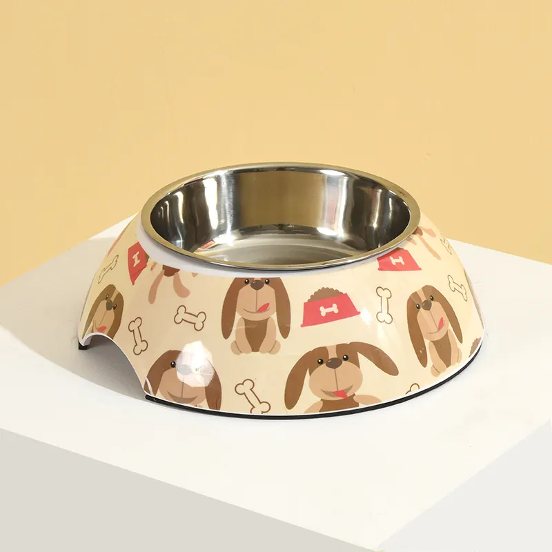 Изготовленный На Заказ меламин ПЭТ чаша из нержавеющей стали с принтами в виде собак для кормления круглые миски для кошек и собак S-L
