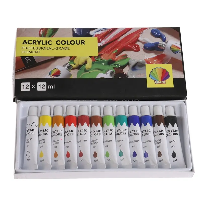 professional grade pigment 12 colors 12ml tube acrylic colours set for painting