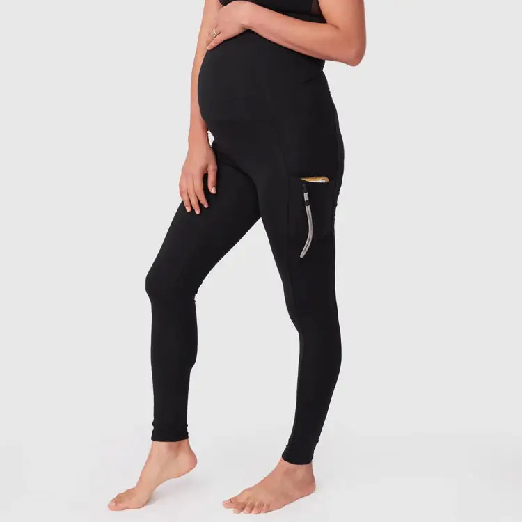 High Rise Elastic Waistband Supportive Active Ankle Length Women Maternity Leggings Pants With Side Pockets