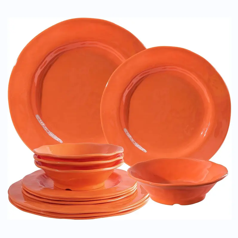 Оранжевый Небьющийся экологически чистый Меламиновый набор столовой посуды с твердым узором настраиваемый Пикник праздничные рестораны упаковочная упаковка
