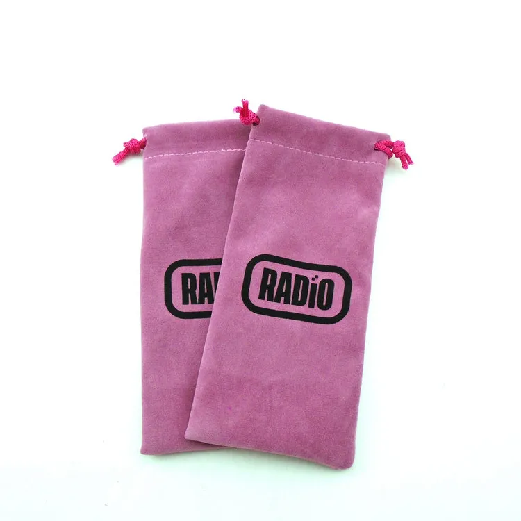 Wholesale low moq dust velvet pink bag custom drawstring sunglasses pouch logo for sunglasses bag pouch