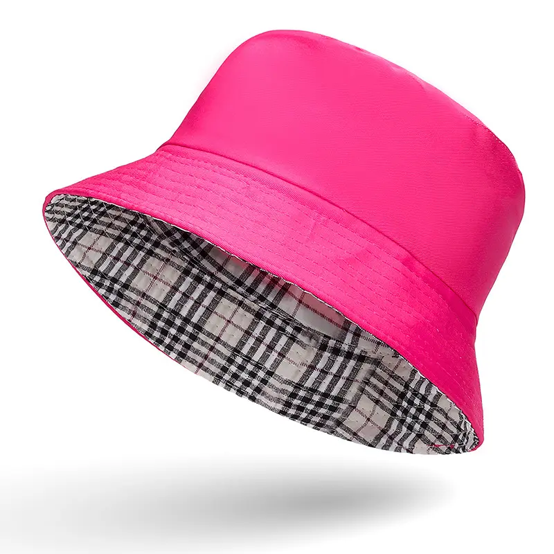 Men Women Plaid Bucket Hat Packable Double Sided Reversible Fisherman Sun Cap