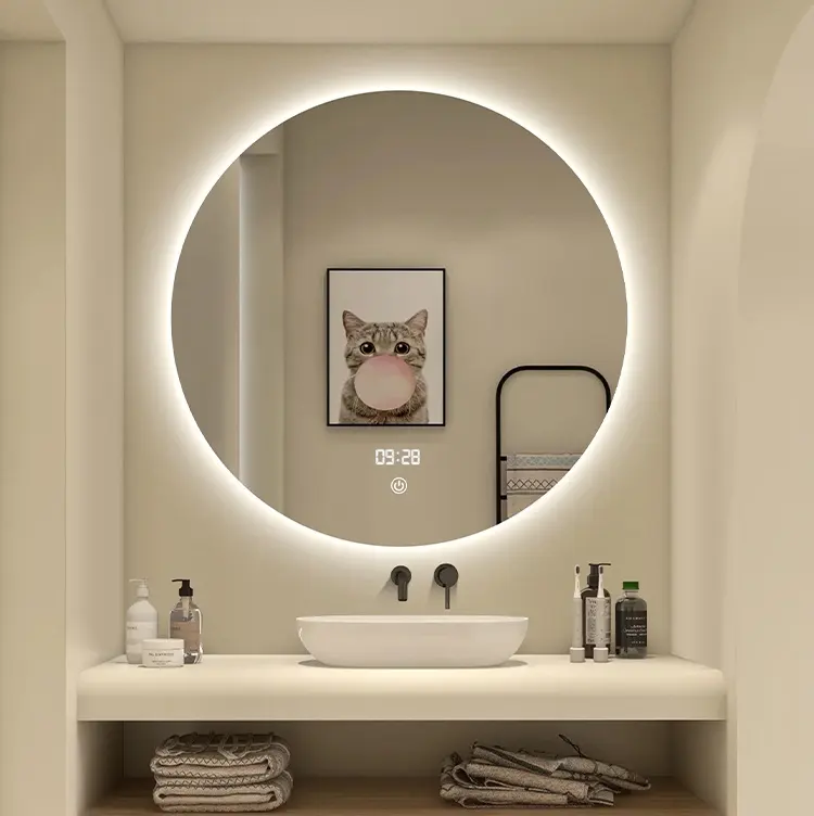 Роскошное большое настенное умное зеркало для ванной комнаты со светодиодной подсветкой, круглое противотуманное зеркало для ванной комнаты, аксессуары для ванной комнаты