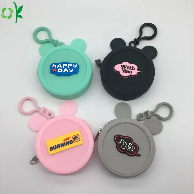 OKSILICONE Mini Silicone Coin Purse Lovely Round Shape Wallet Girls Pouch Keychain Zipper Coin Purse Kids Bag