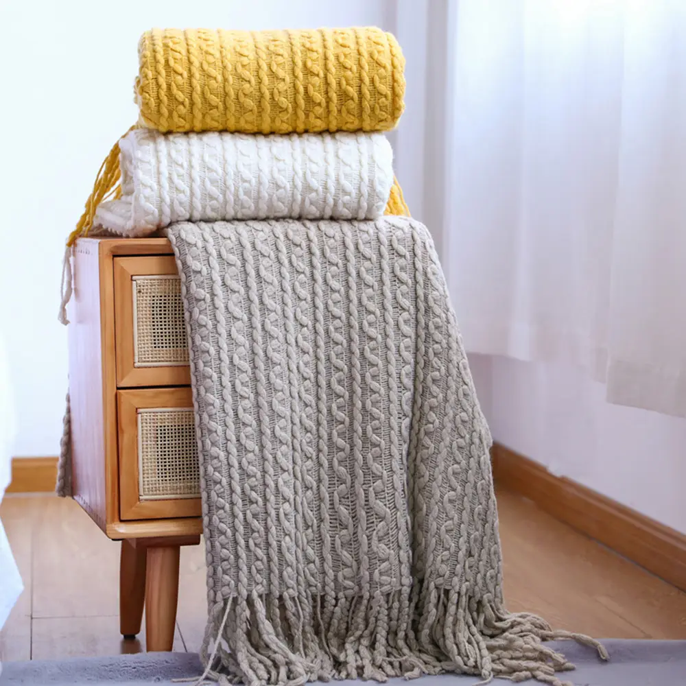 Bed and sofa decoration throw sofa blankets high quality soft texture lightweight knitted blanket