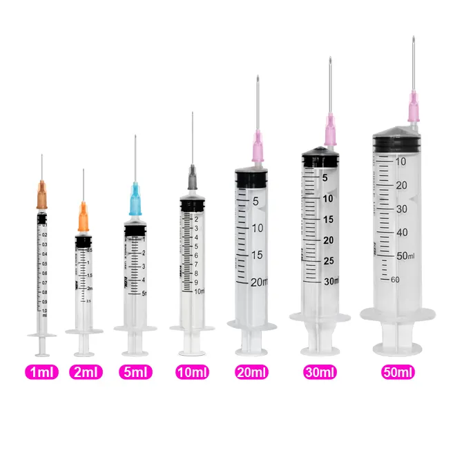 Одноразовый шприц с иглой для подкожных добавок, 1 мл, 2 мл, 3 мл, 5 мл, 10 мл, 20 мл, 50 мл, 60 мл