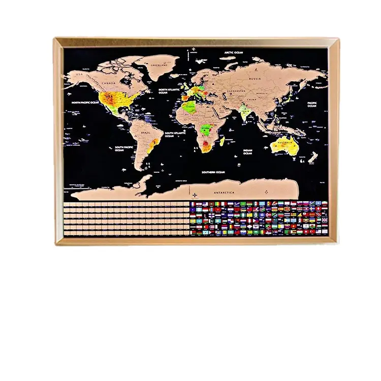 Hot New Products Antique Wooden World Map Puzzle Wall Sticker Scratch Off World Map Poster