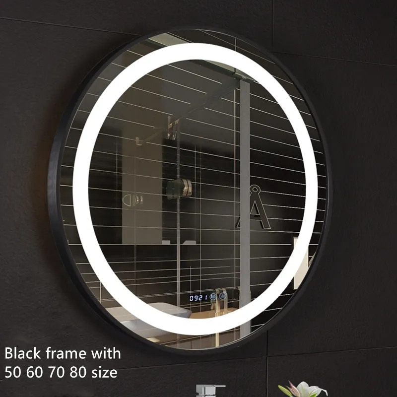 Круглое светодиодное зеркало в рамке из алюминиевого сплава, светодиодное зеркало для ванной комнаты, зеркало с сенсорной подсветкой золотого и черного цвета