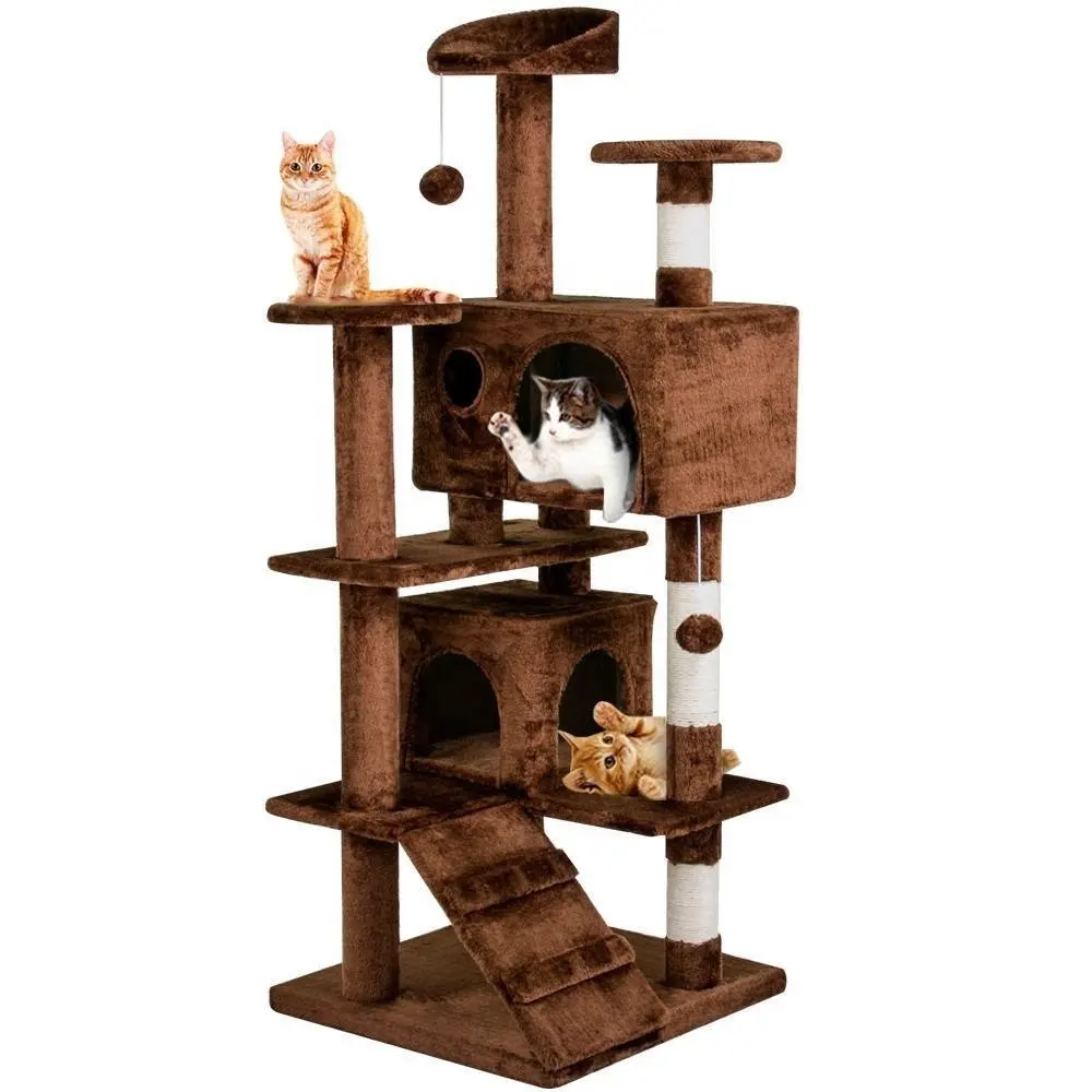 Angry Orange Pet Toys Manufacturer wholesale grey beige sisal short plush Cat tree Condo With Ball