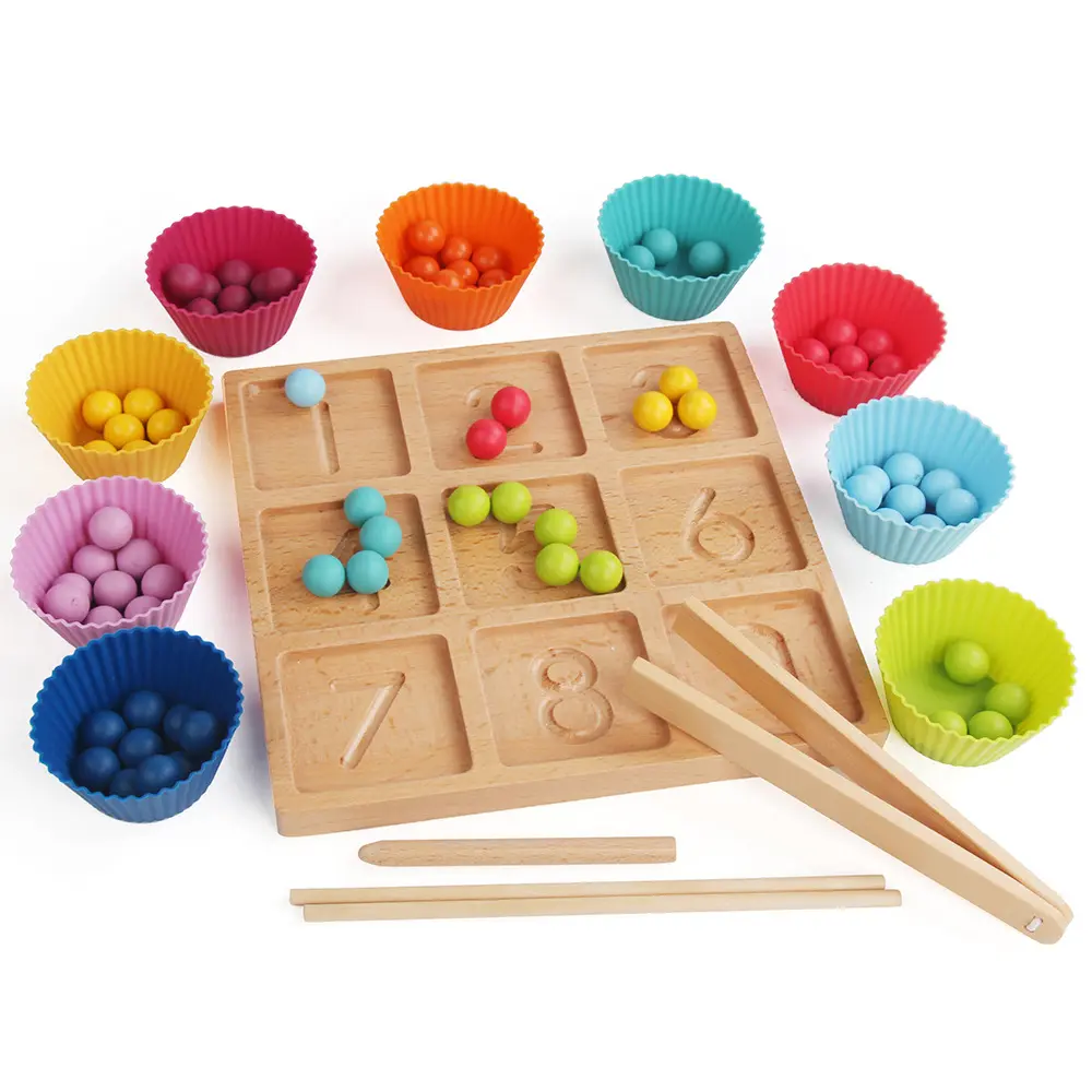 Kids Digital Matching Groove Writing Board Clip Bead Educational Toys Color Classification Toys Montessori Rainbow Counting Game