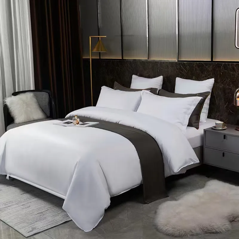 5 Star Hotel Linen white luxury 100% egyptian cotton plain Sateen Hotel Bedding Set duvet cover Hotel BedSheets