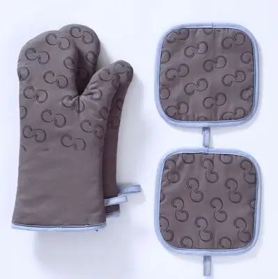 High quality kitchen heat resistant cotton silicone oven glove set double gloves and pot holders