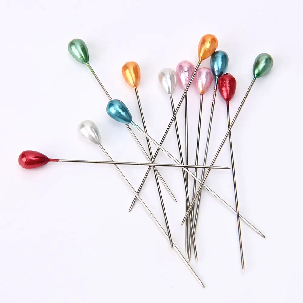 Rainbow Assorted Colorful Teardrop Shape Decorative Pearl Head Craft Corage Plastic Sewing Straight Pins