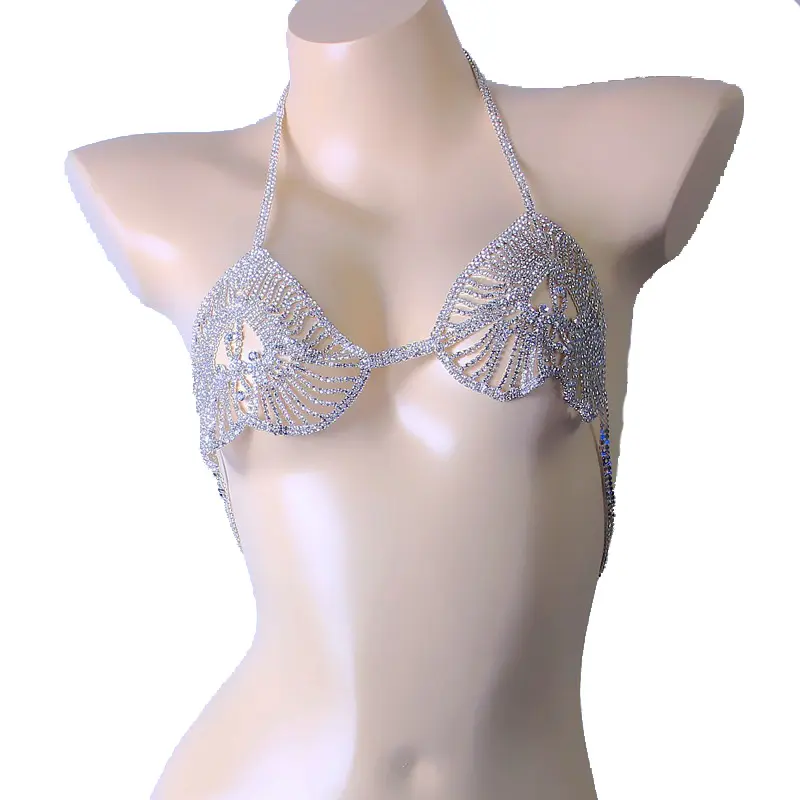 Heart Crystal Rhinestone Lingerie Nipple Bra Chain Body Jewelry Sexy Body Chain for Women Bikini Beach Dance Fashion Jewelry
