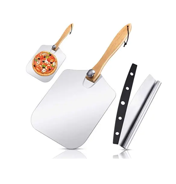 Amazon hot selling Premium Metal Pizza Paddle Pizza Turning Peel Aluminum Pizza Peel 12 x 14 inch with Wood Foldable Handle