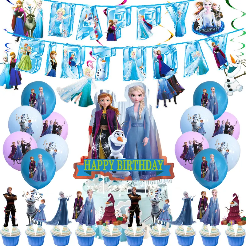 RUI YI Birthday party supplies New Frozen party birthday flag hanging balloon insert row set party decoration
