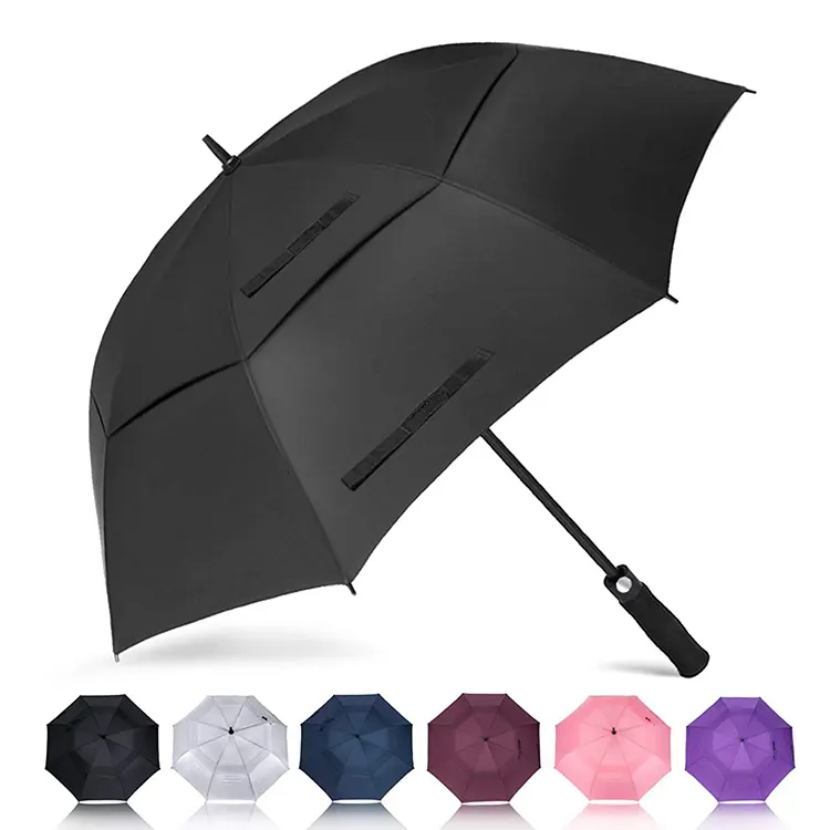 Double Layer Windproof Auto Open Straight Golf umbrella with Customized Logo