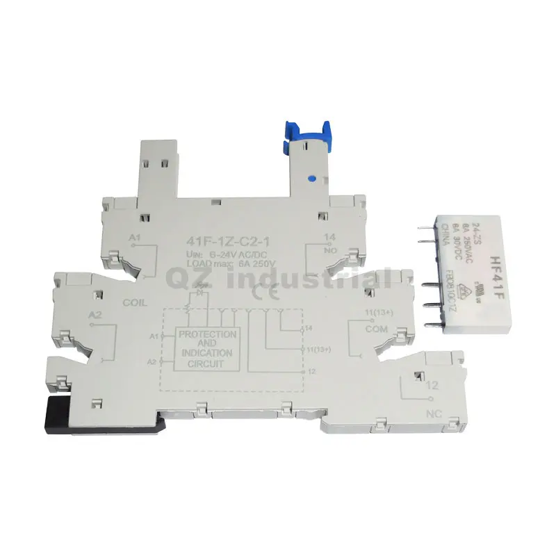 QZ HF41F Electrical Equipment Relay Ultra-thin Module with Base 41F-1Z-C2-1 Relay Base HF41F-24-ZS Relay