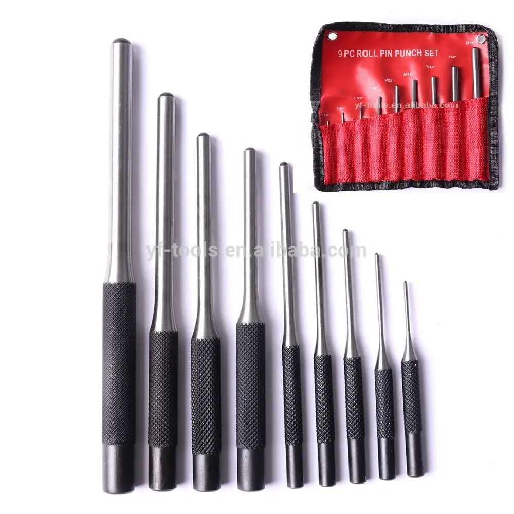 9Pcs/Lot Round Head Pins Punch size 1/16 5/64 3/32 1/8 5/32 3/16 7/32 1/4 5/16 40CR Steel Grip Roll Pin Punch Tool Set