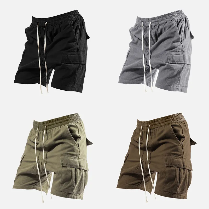 Wholesale summer multi pockets short pants casual elastic wais drawstring cargo shorts for men