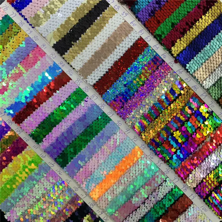 Sequins Tassel Mesh Fabric Sequins Fabric Shiny Colorful Embroidered High Quality 5cm two-tone fish scale sequin fabric