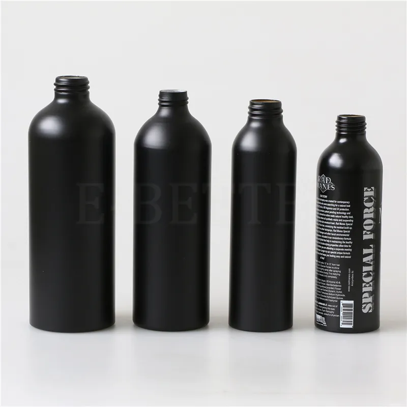 eco friendly 250ml 500ml matte black aluminum cosmetic lotion pump bottle