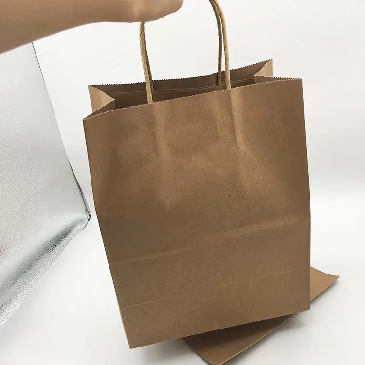 Custom Logo Printed Kraft Paper Bags Grocery Fast Food Take Away With Rope Handle
