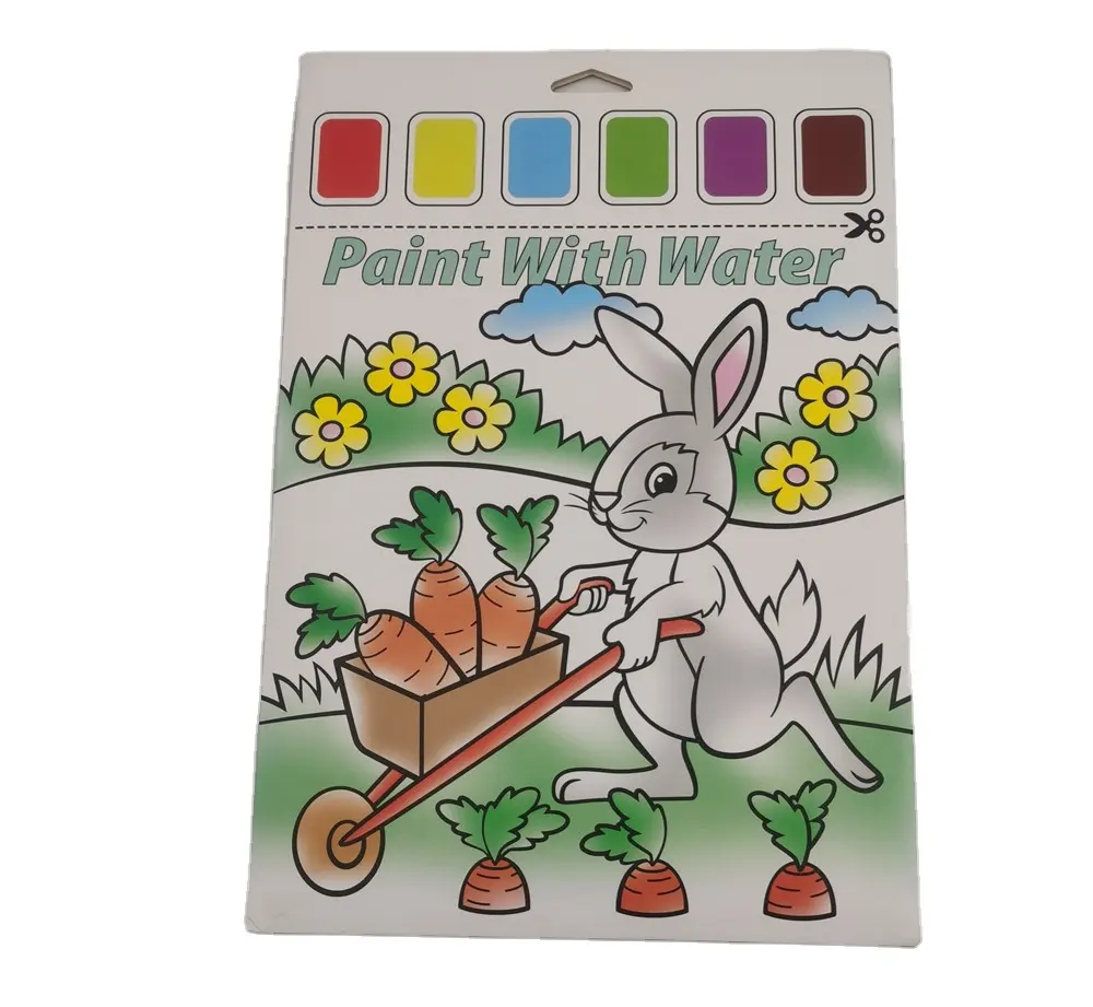 kids magic paint palette coloring book children drawing  book sheets watercolor book  sheets with pigment and brush