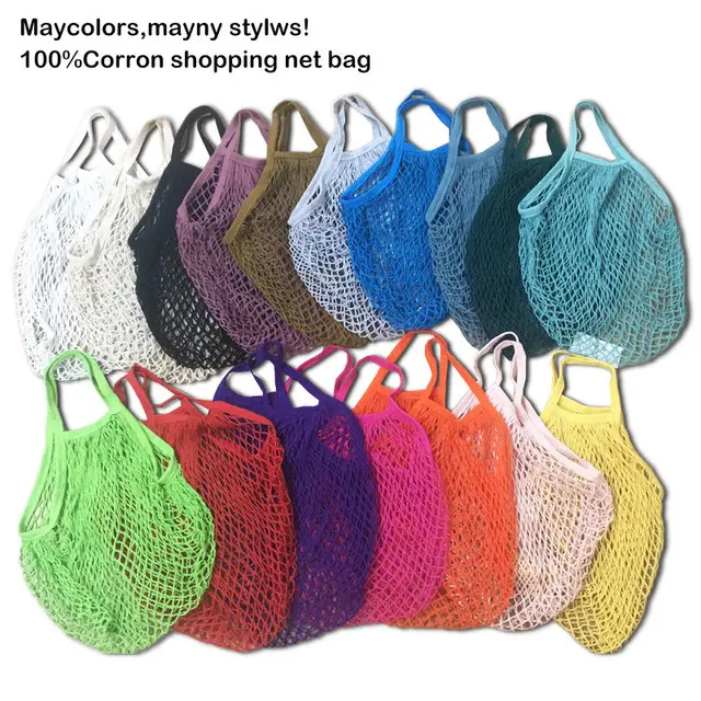 Portable Reusable Grocery Bags For Fruit Vegetable Bag Cotton Mesh String Organizer Handbag Short Handle Net Shopping Bags Tote